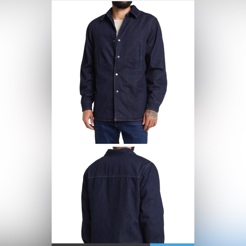 Slate & Stone Mens Dark Wash Snap Long Sleeve Denim Shirt Jacket XL quilted